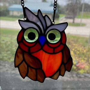 Colorful Stained Glass Owl Suncatcher